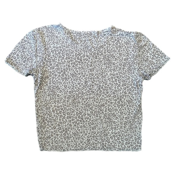 American Eagle Pastel Leopard Print Rib Knit Lettuce Hem Crop Baby Tee Sz S READ - Picture 2 of 7
